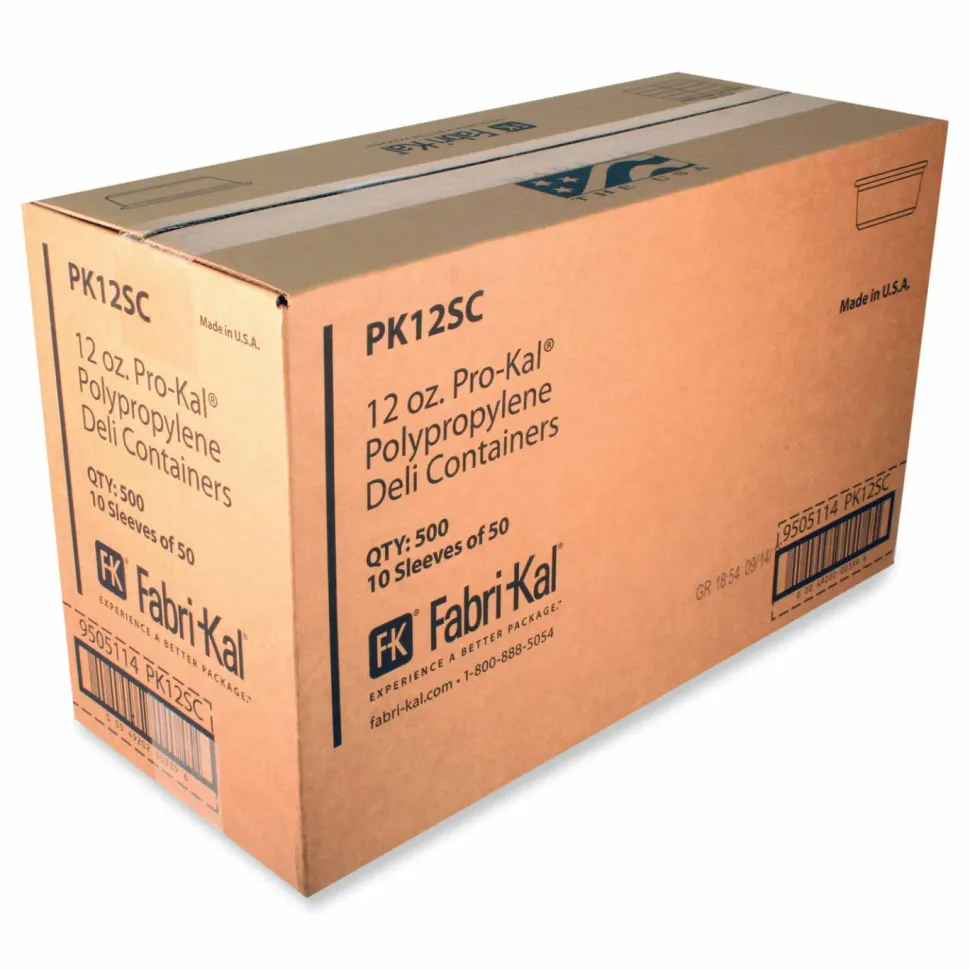 Fabri-Kal Microwavable Deli Containers, 12 oz, 4.6" Diameter x 2.3" h, Clear, Plastic, 500/Carton
