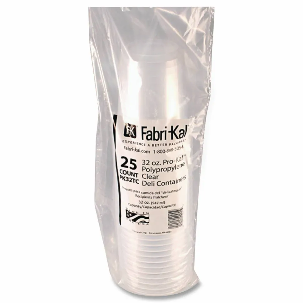 Fabri-Kal Microwavable Deli Containers, 32 oz, 4.6" Diameter x 5.6" h, Clear, Plastic, 500/Carton