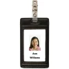 Faux Leather ID Badge Holder, Vertical, Black/Tan