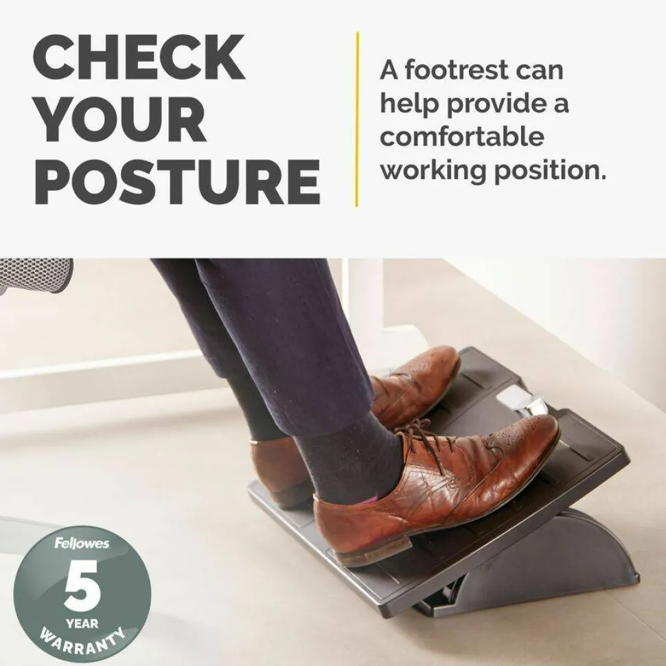 Fellowes Adjustable Locking Footrest with Microban, Black/Silver