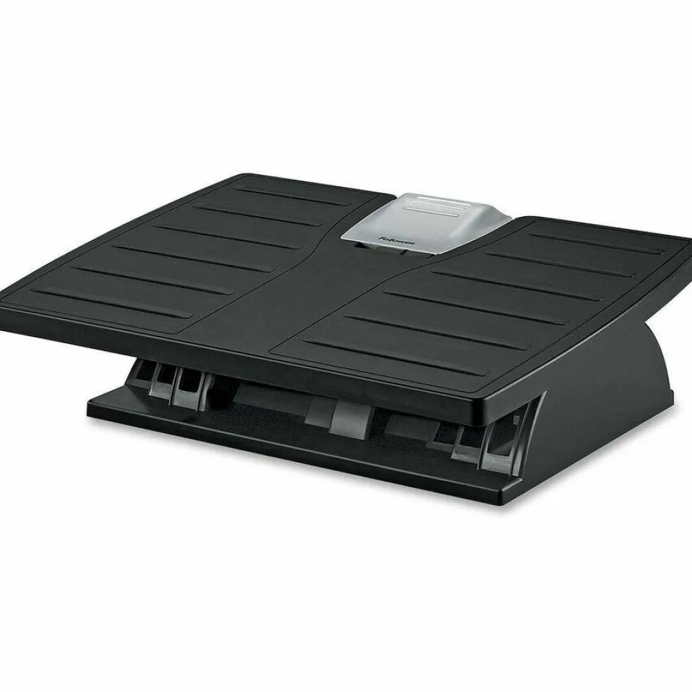 Fellowes Adjustable Locking Footrest with Microban, Black/Silver