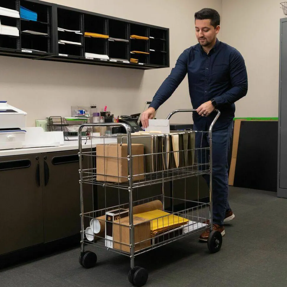 Fellowes Chrome Mail Cart, 150 Lb. Capacity