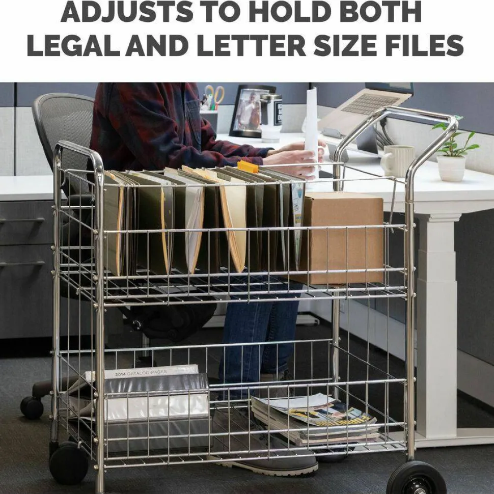 Fellowes Chrome Mail Cart, 150 Lb. Capacity