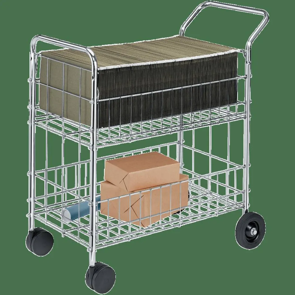 Fellowes Chrome Mail Cart, 150 Lb. Capacity
