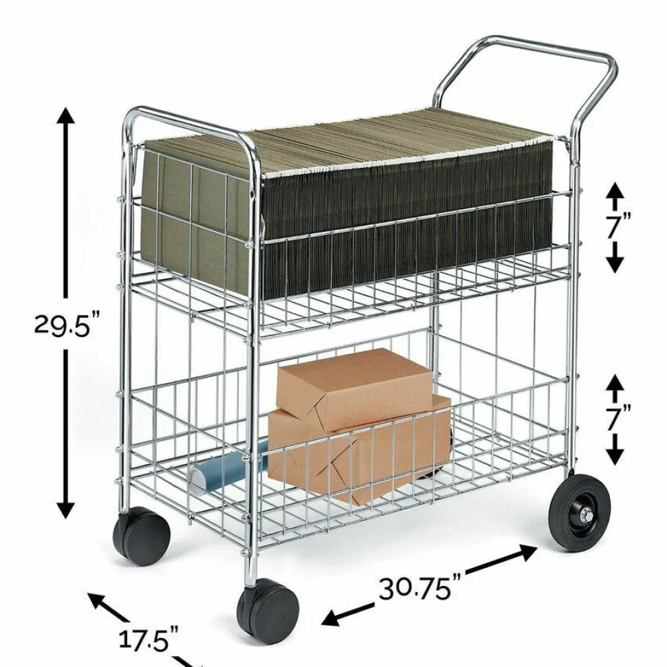 Fellowes Chrome Mail Cart, 150 Lb. Capacity