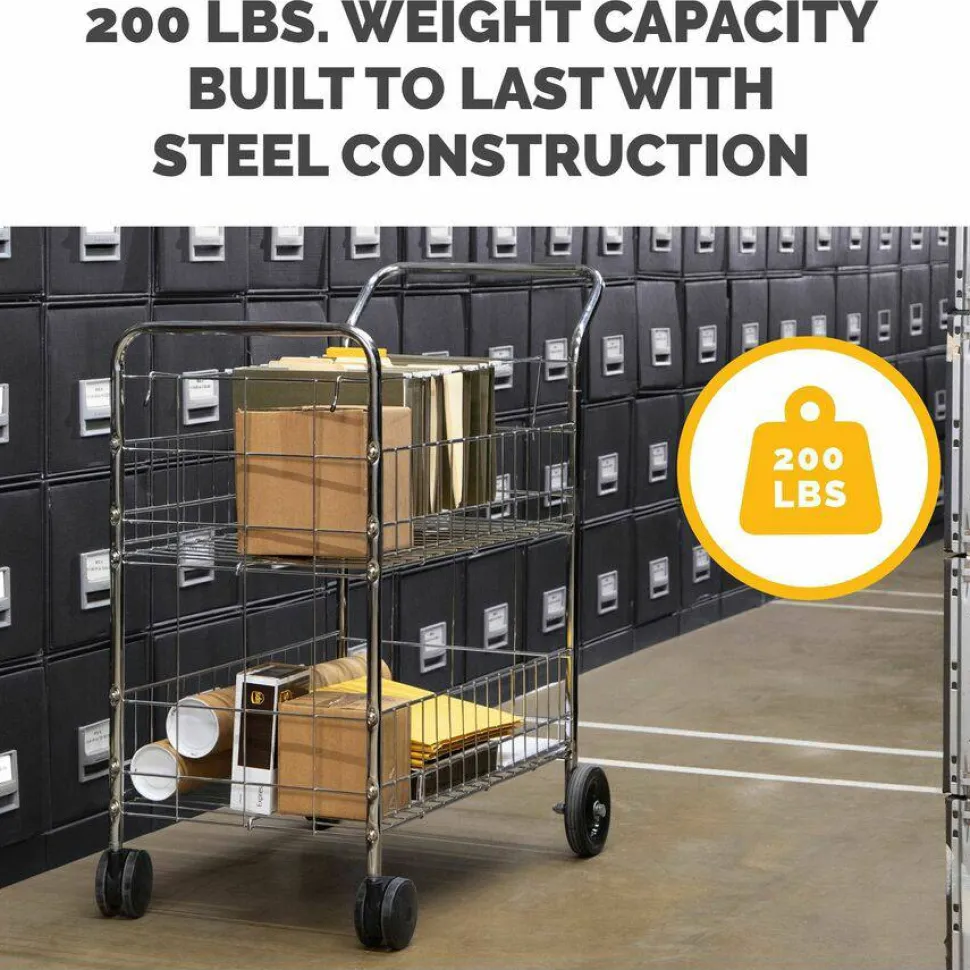 Fellowes Chrome Mail Cart, 150 Lb. Capacity