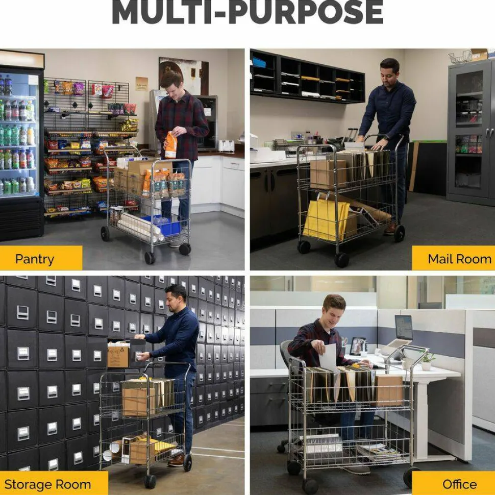 Fellowes Chrome Mail Cart, 150 Lb. Capacity