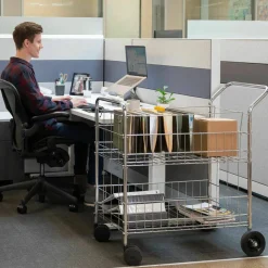 Fellowes Chrome Mail Cart, 150 Lb. Capacity