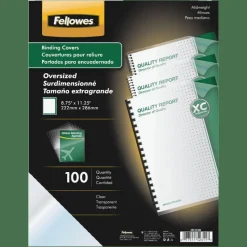 Fellowes Clear Presentation Binding Covers with Round Corners, Oversized 8 3/4" x 11 1/4", PVC 8mil, Pack Of 100