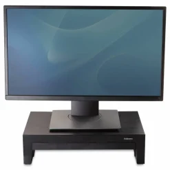 Fellowes Designer Suites Height-Adjustable Monitor Riser With Storage Tray, 4.38"H x 16"W x 9.38"D, Black