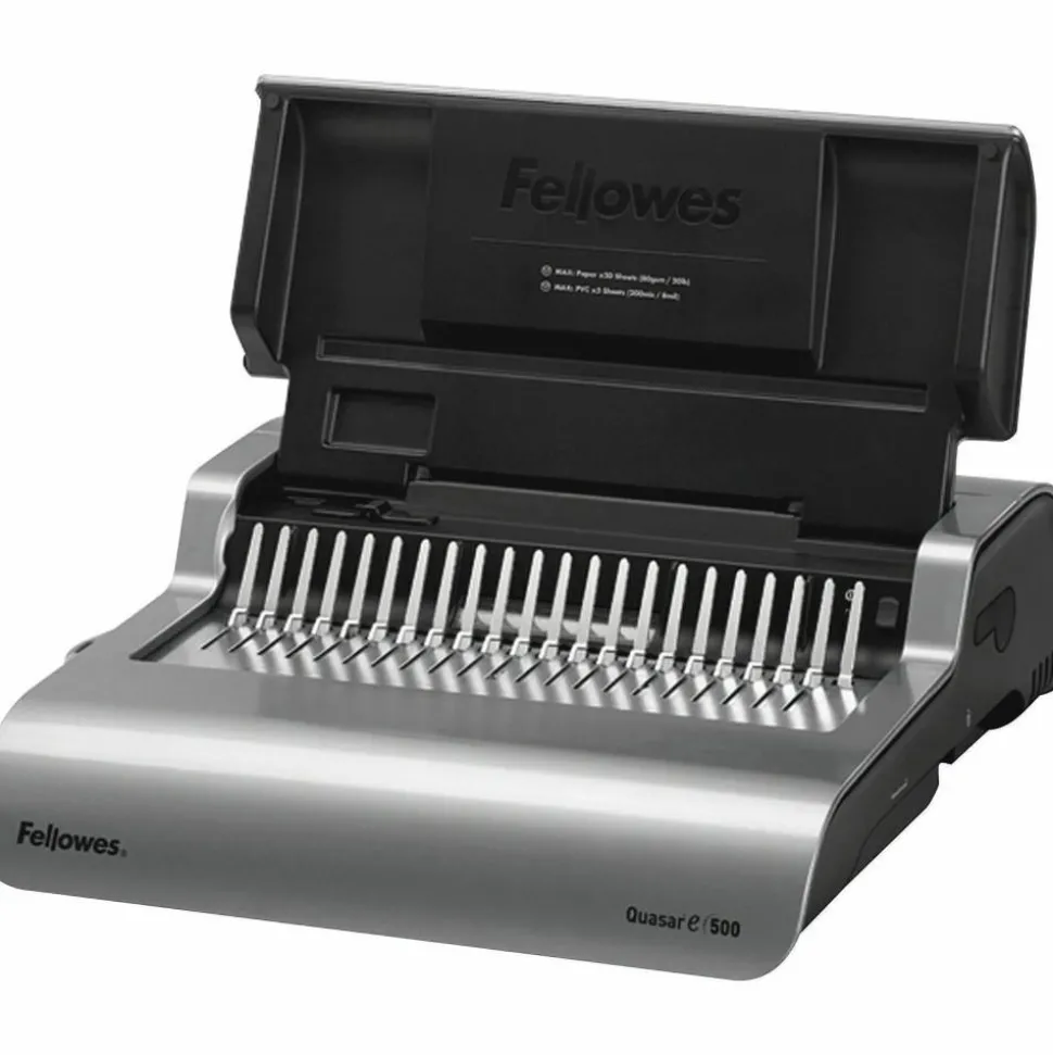 Fellowes E 500 Electric Comb Binding Machine With Starter Kit, Silver/Black