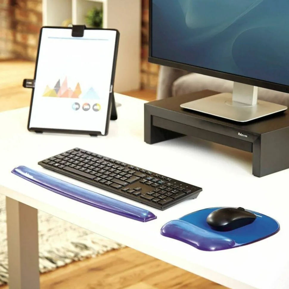 Fellowes Gel Crystals Mouse Pad With Wrist Rest, 1"H x 7.94"W x 9.25"D, Blue