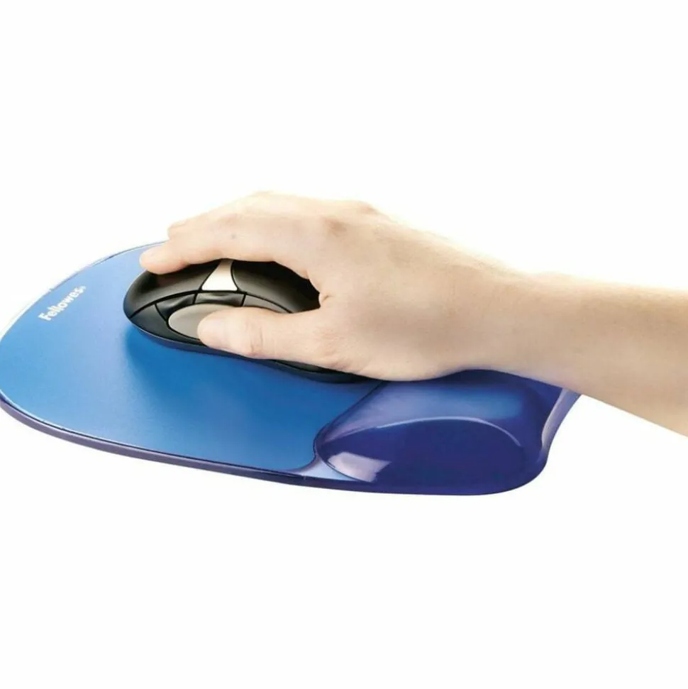 Fellowes Gel Crystals Mouse Pad With Wrist Rest, 1"H x 7.94"W x 9.25"D, Blue