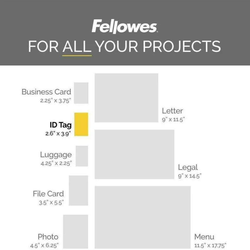 Fellowes Laminating Pouches, 5 mil., 3.88" x 2.63", Gloss Clear, 25/Pack