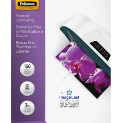 Fellowes Laminating Pouches, Glossy, 8.5" x 11", 3 mil Thick, Clear, Pack Of 150