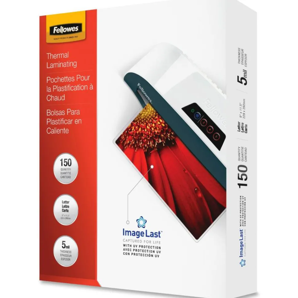 Fellowes Laminating Pouches, Glossy, 5 mil Thick, Clear, Pack Of 150