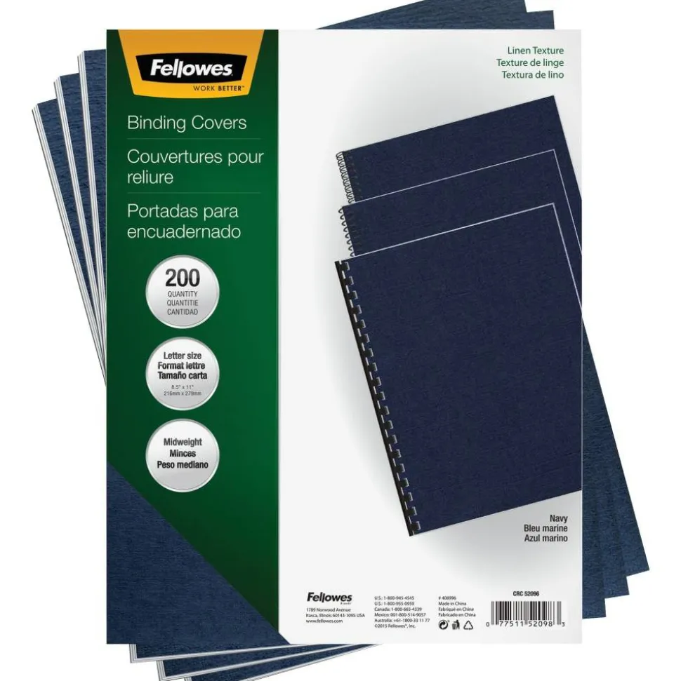 Fellowes Linen Classic Presentation Covers, 8 1/2" 11", Navy, Pack Of 200