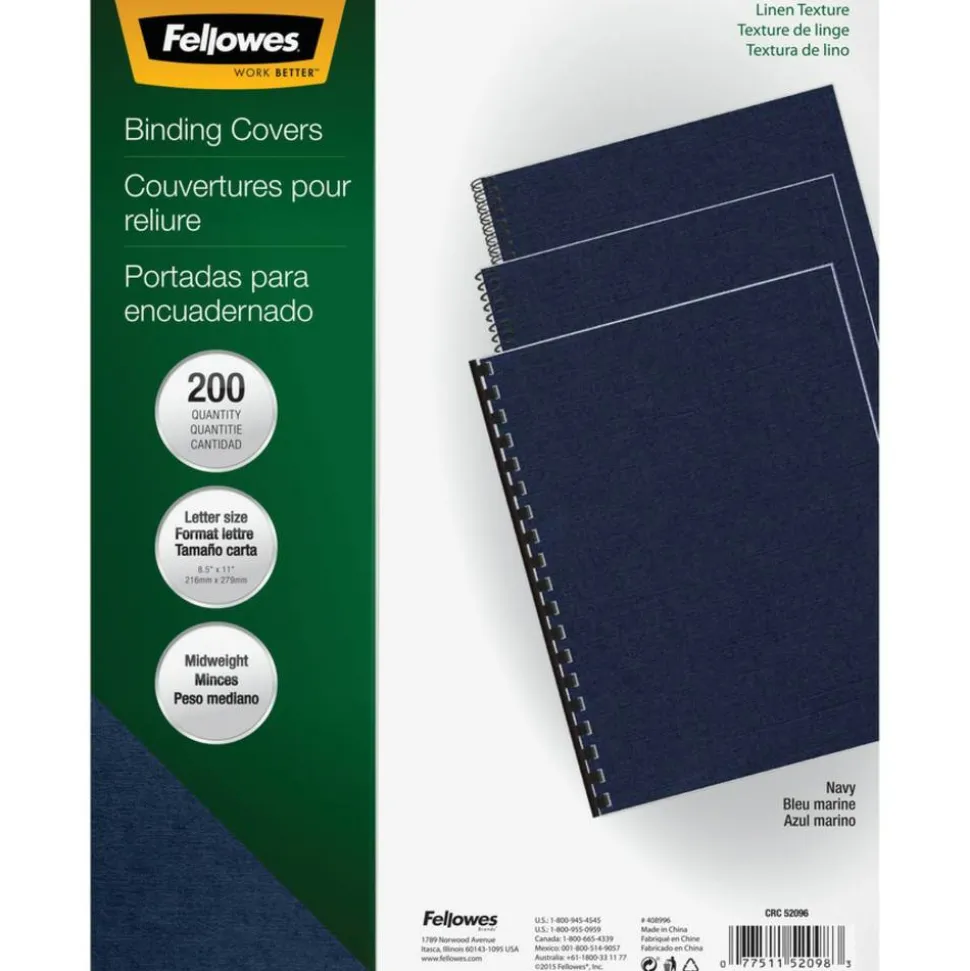 Fellowes Linen Classic Presentation Covers, 8 1/2" 11", Navy, Pack Of 200