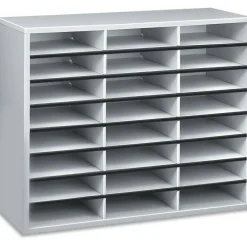 Fellowes Literature Organizer, 24 Compartments, 23 7/16"H x 29 7/16"W x 11 7/8"D, Dove Gray