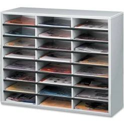 Fellowes Literature Organizer, 24 Compartments, 23 7/16"H x 29 7/16"W x 11 7/8"D, Dove Gray