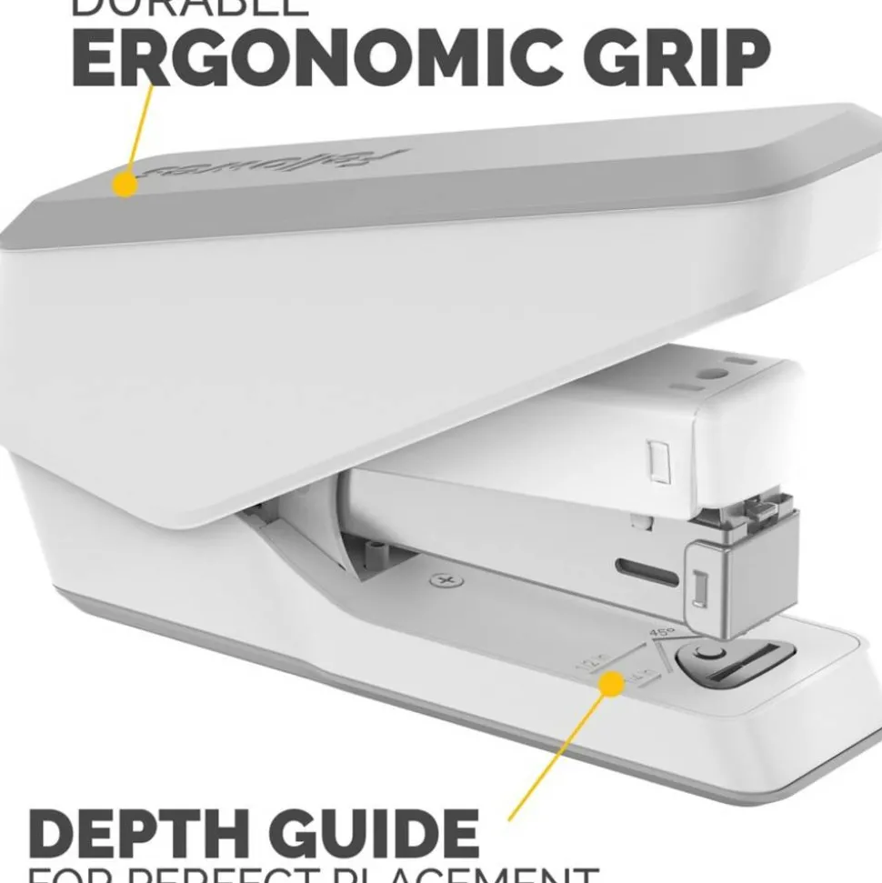 Fellowes LX840 EasyPress Half Strip Stapler with Antimicrobial Protection, 25-Sheet Capacity, White