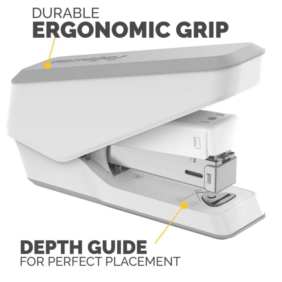 Fellowes LX840 EasyPress Half Strip Stapler with Antimicrobial Protection, 25-Sheet Capacity, White