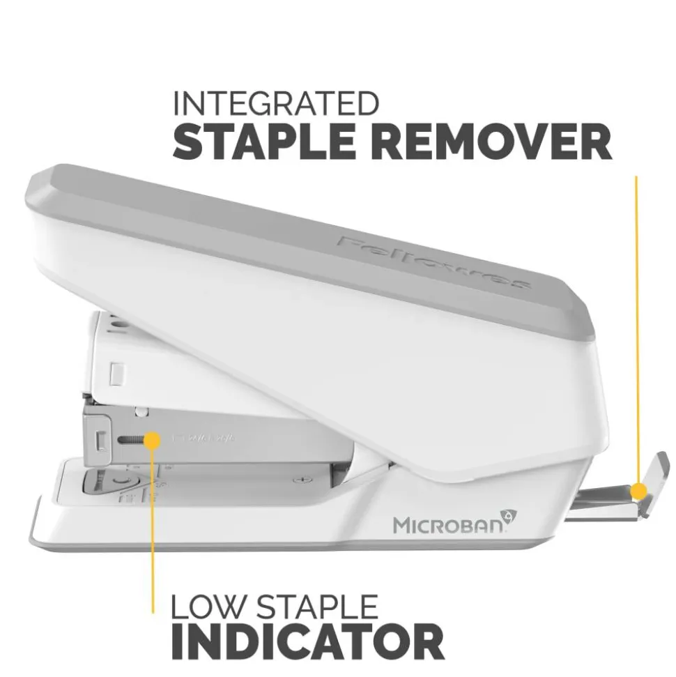 Fellowes LX840 EasyPress Half Strip Stapler with Antimicrobial Protection, 25-Sheet Capacity, White