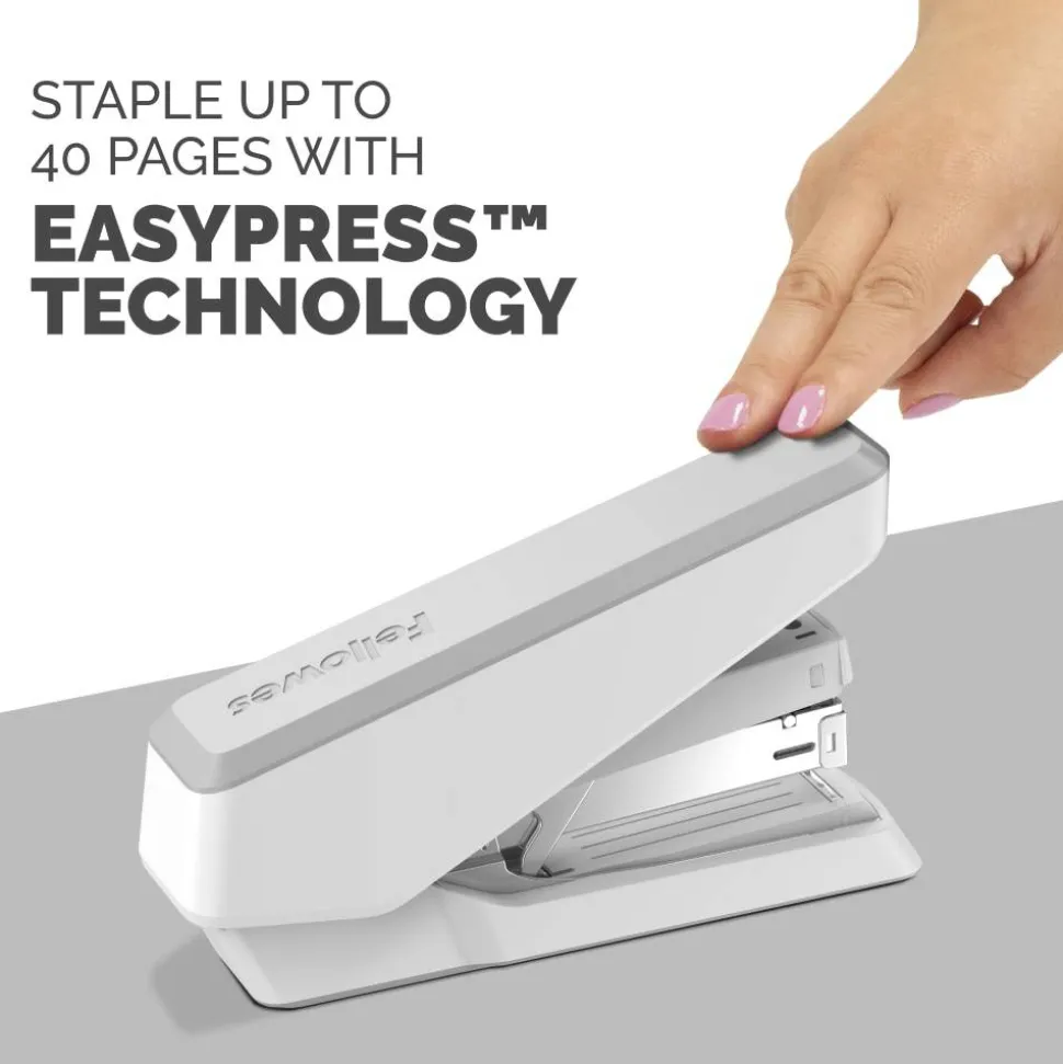 Fellowes LX870 EasyPress Stapler with Antimicrobial Protection, 40-Sheet Capacity, Gray/White