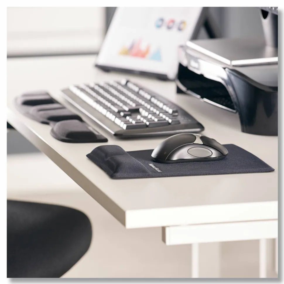 Fellowes Mouse Pad / Wrist Support with Microban Protection - 0.9" x 8.3" x 9.9" Dimension - Black - Memory Foam, Jersey Cover