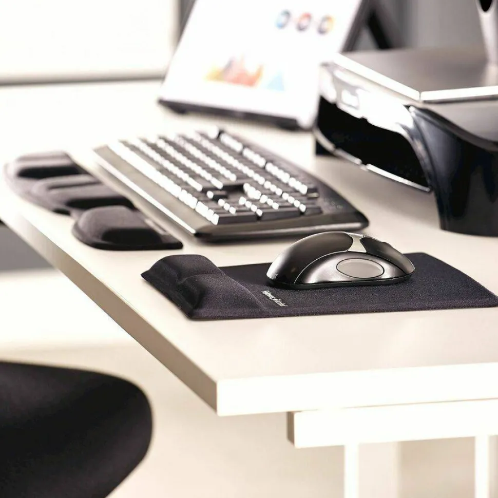 Fellowes Mouse Pad / Wrist Support with Microban Protection - 0.9" x 8.3" x 9.9" Dimension - Black - Memory Foam, Jersey Cover