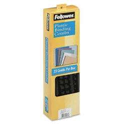 Fellowes Plastic Comb Bindings for 11 x 8.5 Documents, 19 Rings, 0.5" (90-Sheet) Capacity, Black, 25/Pack