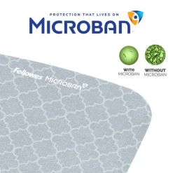 Fellowes PlushTouch Microban Mouse Pad With FoamFusion Wrist Rest, Lattice Pattern, Gray/White