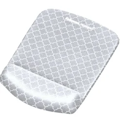 Fellowes PlushTouch Microban Mouse Pad With FoamFusion Wrist Rest, Lattice Pattern, Gray/White
