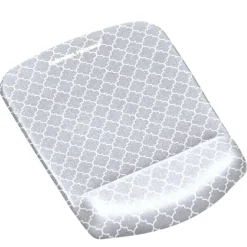 Fellowes PlushTouch Microban Mouse Pad With FoamFusion Wrist Rest, Lattice Pattern, Gray/White