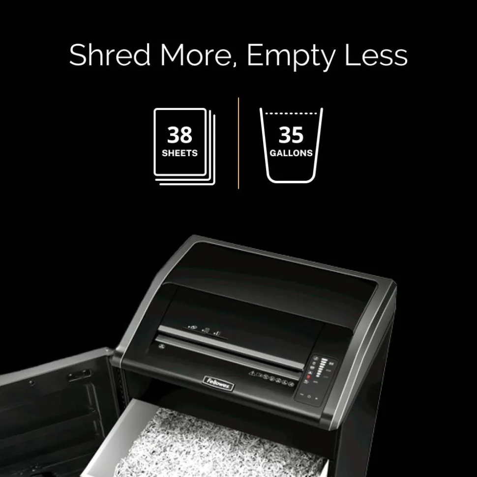 Fellowes Powershred 485i 100% Jam Proof BAA Compliant 38-Sheet Continuous Duty Strip-Cut Shredder