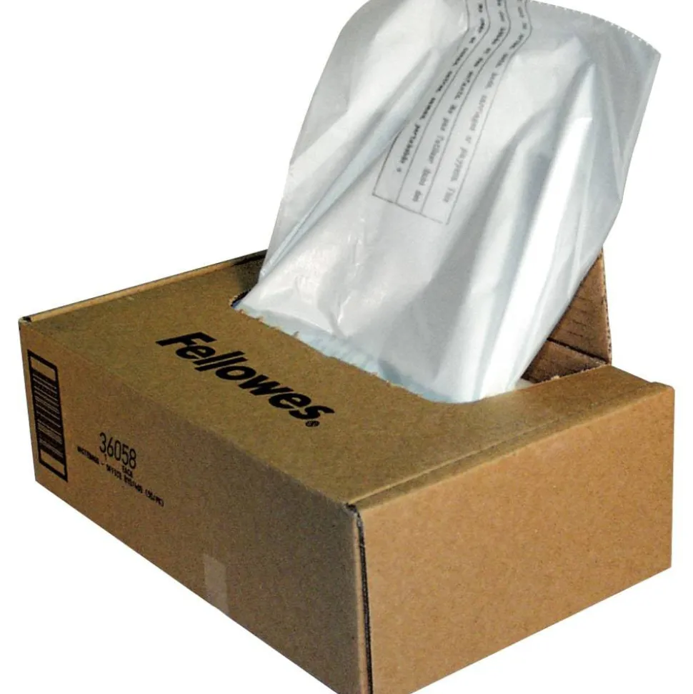 Fellowes Powershred Waste Bags, 3605801, White, Carton Of 50 Bags