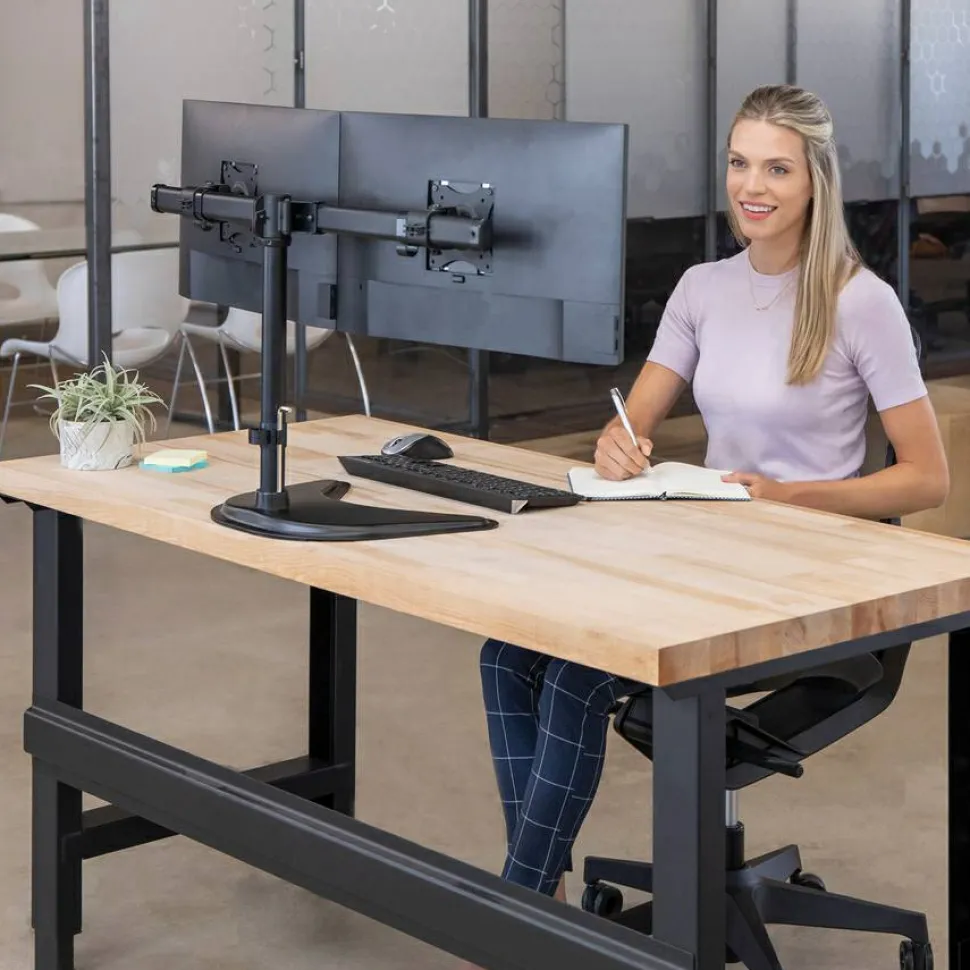 Fellowes Professional Series Freestanding Dual Horizontal Arm For Monitors Up To 30", 19 1/2"H x 35"W x 11"D, Black, 8043701