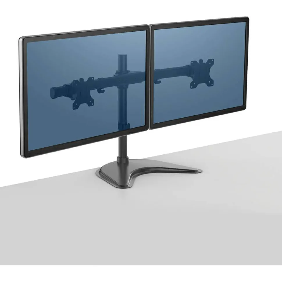 Fellowes Professional Series Freestanding Dual Horizontal Arm For Monitors Up To 30", 19 1/2"H x 35"W x 11"D, Black, 8043701