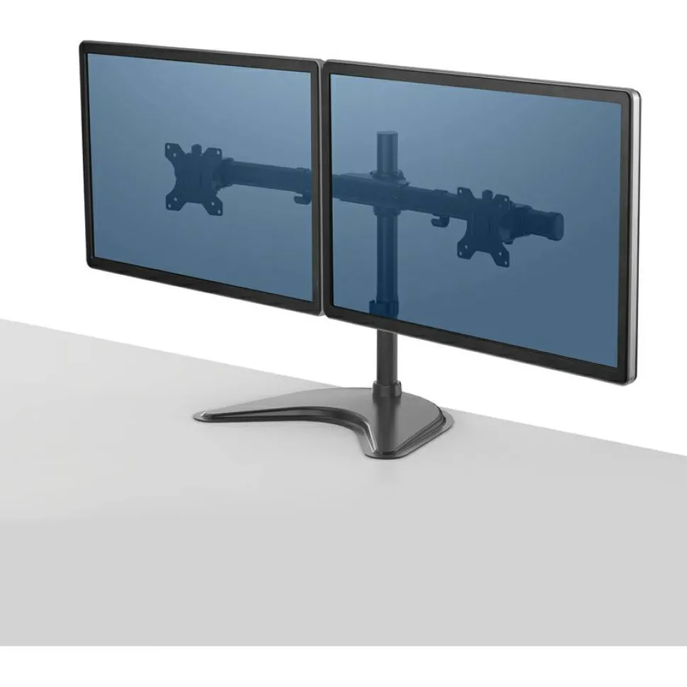 Fellowes Professional Series Freestanding Dual Horizontal Arm For Monitors Up To 30", 19 1/2"H x 35"W x 11"D, Black, 8043701
