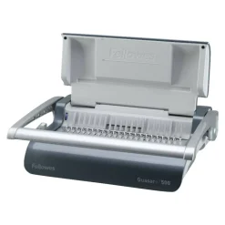 Fellowes Quasar+ 500 Manual Comb Binding Machine, 500 Sheet Capacity, 5.13" x 18.13" x 15.38", Blue