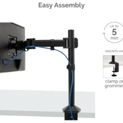 Fellowes Reflex Series Adjustable Monitor Arm for Desk, Supports 32-Inch Monitors, Ergonomic Single Monitor Stand with VESA Mount, Easy Setup with Grommet or Clamp