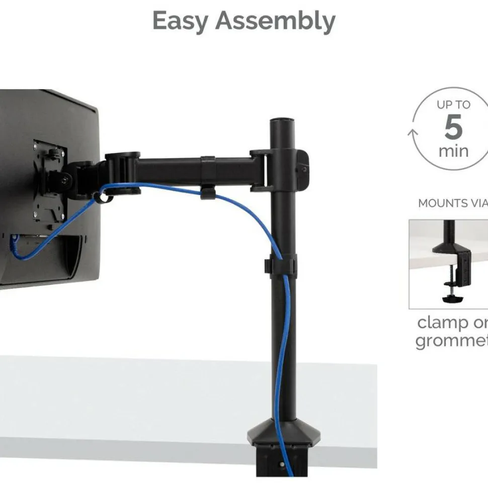 Fellowes Reflex Series Adjustable Monitor Arm for Desk, Supports 32-Inch Monitors, Ergonomic Single Monitor Stand with VESA Mount, Easy Setup with Grommet or Clamp