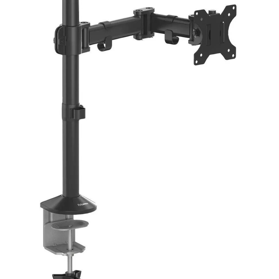 Fellowes Reflex Series Adjustable Monitor Arm for Desk, Supports 32-Inch Monitors, Ergonomic Single Monitor Stand with VESA Mount, Easy Setup with Grommet or Clamp