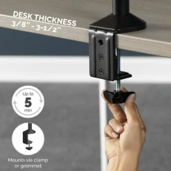 Fellowes Reflex Series Adjustable Monitor Arm for Desk, Supports 32-Inch Monitors, Ergonomic Single Monitor Stand with VESA Mount, Easy Setup with Grommet or Clamp