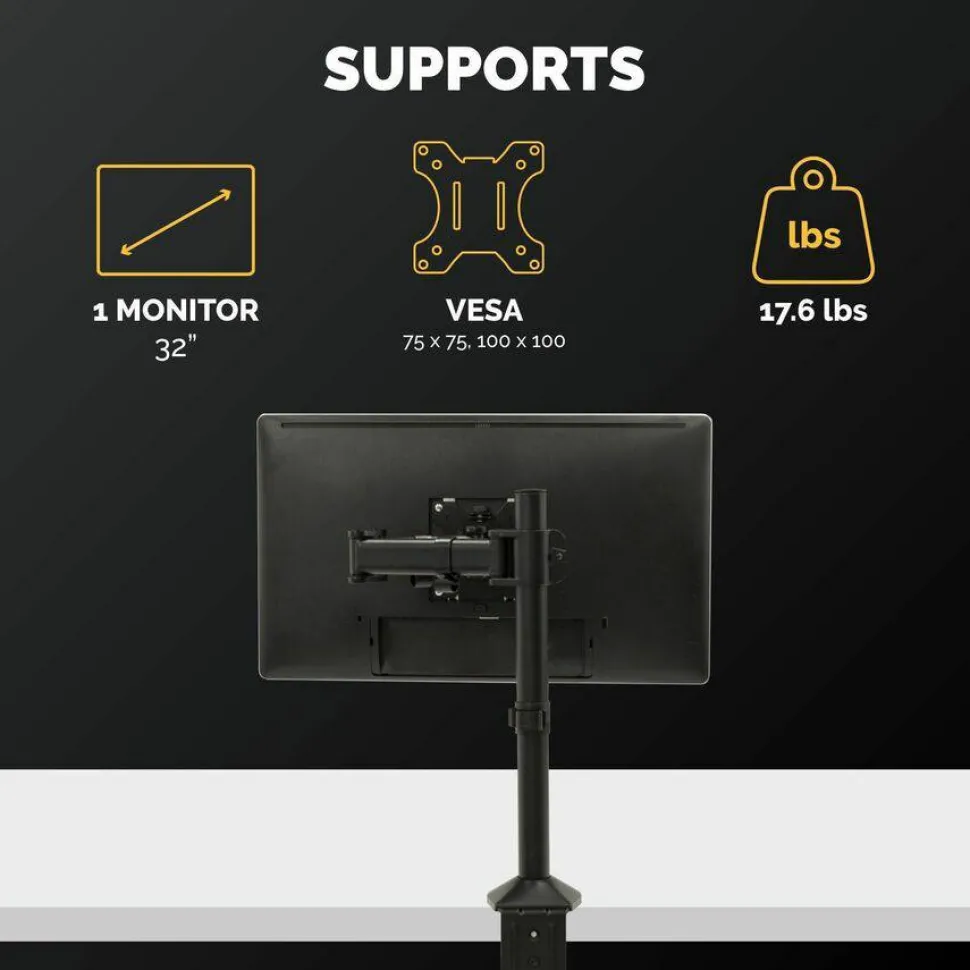 Fellowes Reflex Series Adjustable Monitor Arm for Desk, Supports 32-Inch Monitors, Ergonomic Single Monitor Stand with VESA Mount, Easy Setup with Grommet or Clamp