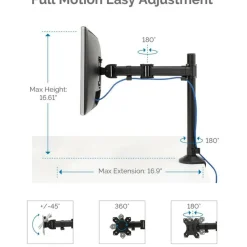 Fellowes Reflex Series Adjustable Monitor Arm for Desk, Supports 32-Inch Monitors, Ergonomic Single Monitor Stand with VESA Mount, Easy Setup with Grommet or Clamp