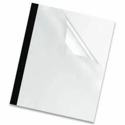 Fellowes Thermal Binding System Presentation Covers, 180-Sheet Capacity, Plastic, Square Corners, 11 x 8.5, Clear/Matte Black, 10/Pack