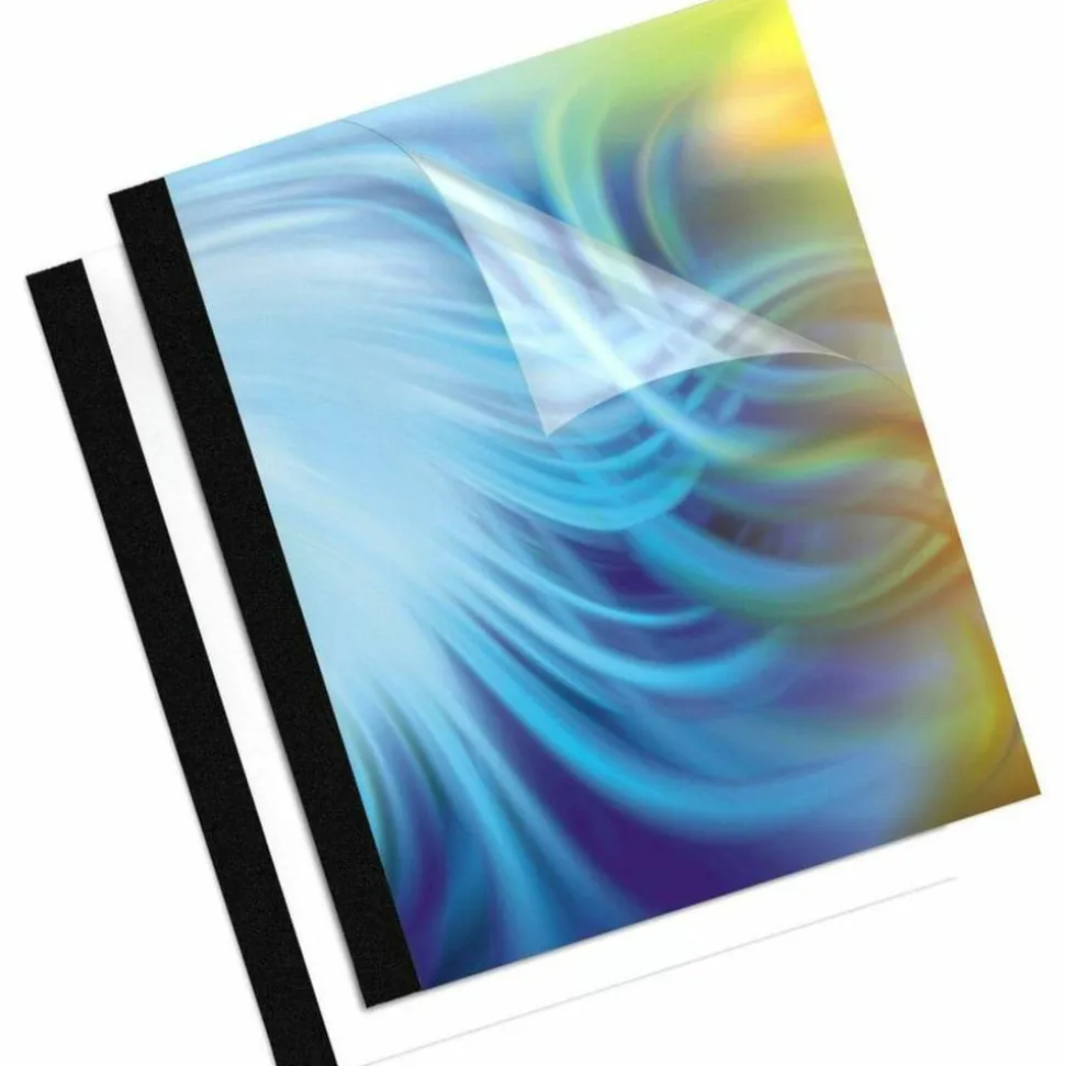 Fellowes Thermal Heavy-Gauge Binding Covers, 1/8", 16-30 Sheet Capacity, Clear/Black, Pack Of 10