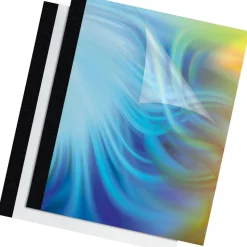 Fellowes Thermal Heavy-Gauge Binding Covers, 1/8", 16-30 Sheet Capacity, Clear/Black, Pack Of 10