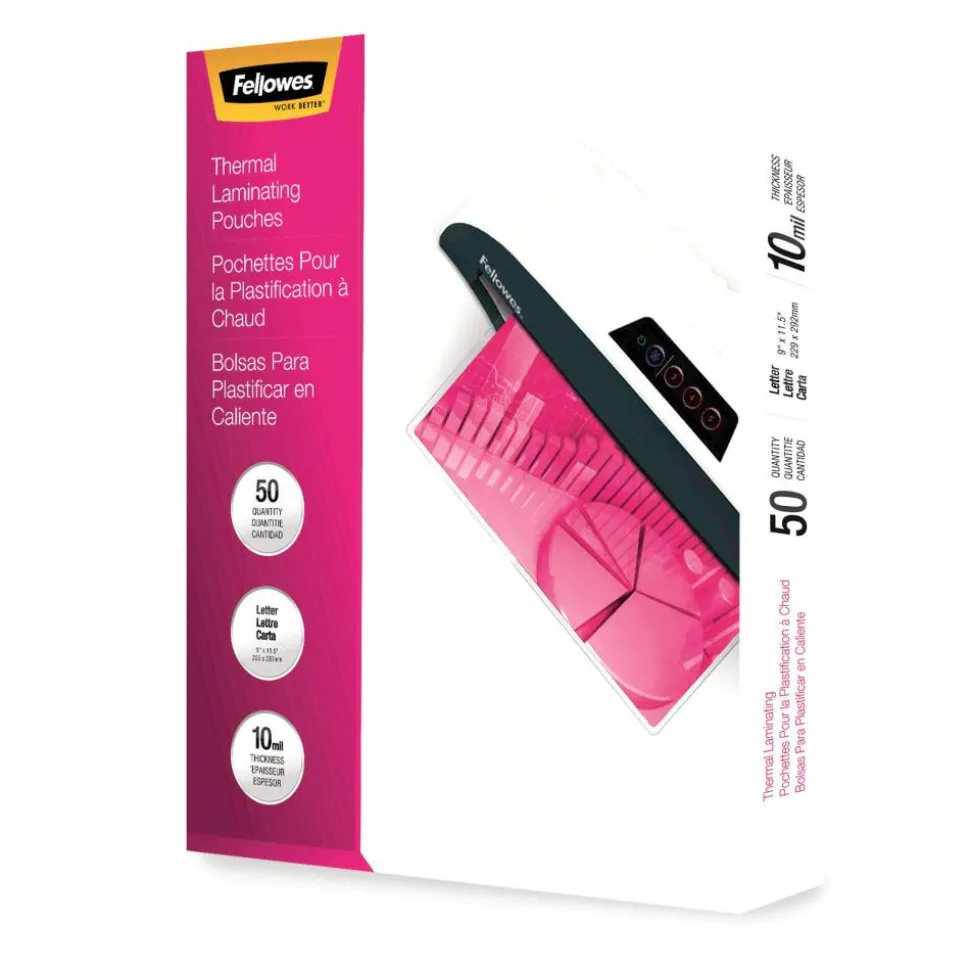 Fellowes Thermal Laminating Pouches, Glossy, 9" x 11.5", 10 Mil, Clear, Pack Of 50